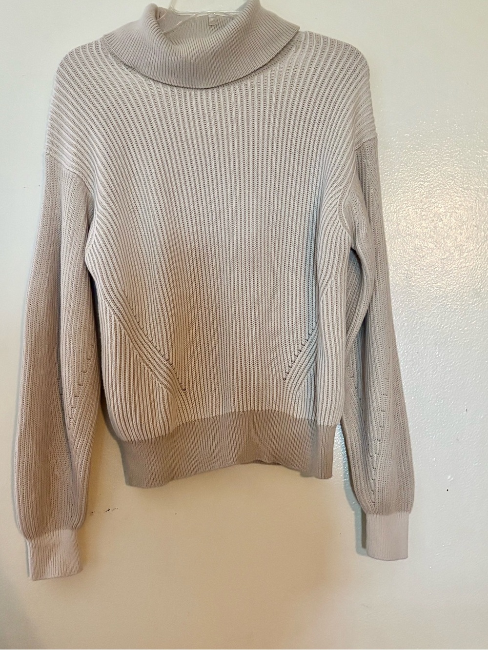 DKNY Bubble Sleeve Sportswear Sweater in Mushroom /ivory